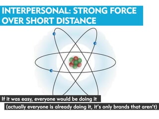 INTERPERSONAL: STRONG FORCE
OVER SHORT DISTANCE




If it was easy, everyone would be doing it
   (actually everyone is already doing it, it’s only brands that aren’t)
 
