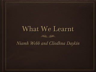 What We Learnt
Niamh Webb and Cliodhna Daykin
 
