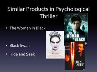 Similar Products in Psychological
            Thriller
• The Woman In Black



• Black Swan

• Hide and Seek
 