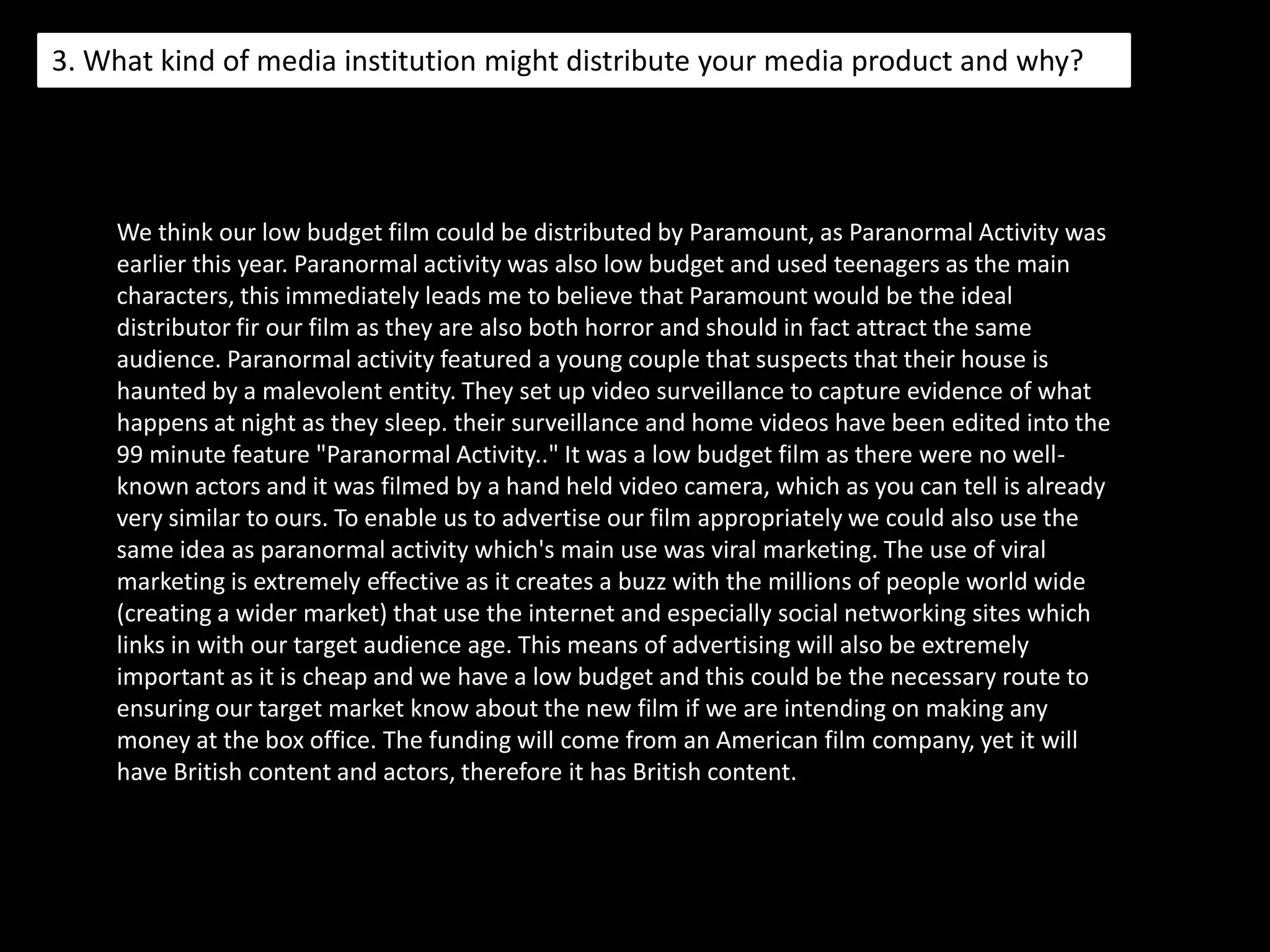 2. How does your media product represent particular social groups?Our sequence represents particular social groups by using a mix of gender and age between main characters. I think the social classes represented would be working class C1 as the young girl is a student and a young male adult. Stereotypes of a male playing the lead role of a kidnapper seems to be 'dominant and possessive' over the other character, especially being a girl teenager. I don't think we have challenged stereotypes as males seem to be dominant compared to women. I think we have represented youth in a mixed way as there is a young girl who is innocent and a hard working student, whereas there is a young male who is a kidnapper and represents youth in a negative way.