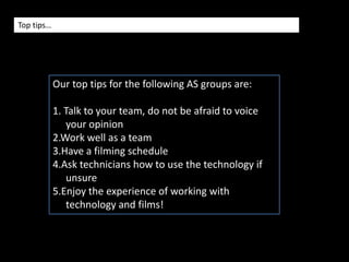 6. Looking back to your preliminary task, what do you feel that you have learnt in the progression from it to the full product?For our titles, we downloaded a font for 'www.dafont.com', called 'Impact label'. We made our titles in a programme called Livetype, we were able to change the positioning and colour in here and then import it into Final Cut and then place when appropriate. We used an effect called 'type', which we used for all of our titles apart from the opening title 'Abomination'. We also matched the title effect with a sound effect of a typewriter which fitted well with our genre and film. For some of our titles, in Final Cut we were able to make freeze frames which created a unique effect on our opening sequence. Disadvantages in the technologies that we used includes the slowness of the Apple Macs. It was quite simple to find effects on Final Cut, yet we wasn't able to preview them so we had to undo and the effect as you couldn't see it when it was on the timeline.Apart from these minor disadvantages, it was easy to use the technology provided. After looking at our completed product, it was good to learn the skills necessary for our following A2 year. We feel more confident with using the hardware and software which again will help us in the future. By doing research for our opening film, we were able to work well as a group with meeting deadlines to making an animatic. We struggled initially with an idea, yet once we got started it was easy. By planning ahead, it saved time when coming to the actual filming and editing as we knew what we wanted the completed product to look like. We knew what shots we wanted from looking at 'Hitcher' and when editing our footage, we knew what shots we had, and when editing them in was smoother as our footage was filmed in a similar order to the finished product. We think our film has fulfilled the criteria for an opening sequence; we have explored examples that already exist, found a similar opening that we liked from also looking at the 'se7en' opening sequence. We learn't how to use the necessary equipment and how to edit footage and use freeze frames as well as Livetype and Soundtrack. 