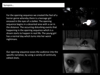 Title font and style…We decided to use the typography from www.dafont.com to ensure that the title blended with film, the colours match the theme of black and white and is suitable to introduce the film with the title and necessary titles such as produced by etc.