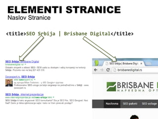 ELEMENTI STRANICE
Naslov Stranice
<title>SEO Srbija | Brisbane Digital</title>
 
