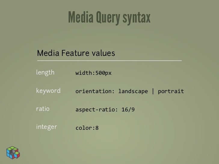 Media query syntax media features