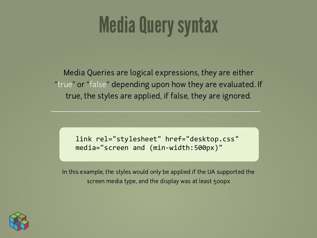 Media query syntax media queries