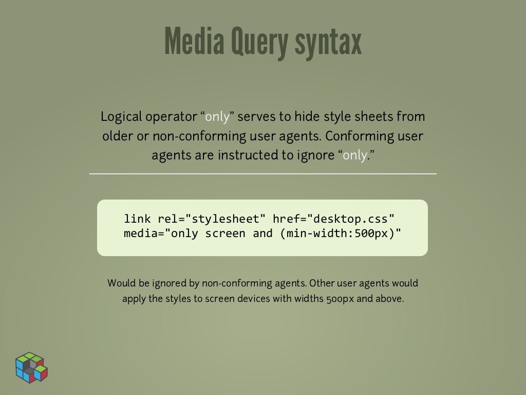 Media query syntax logical operator