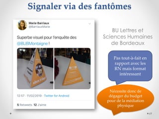 BU Lettres et
Sciences Humaines
de Bordeaux
69
Signaler via des fantômes
Pas tout-à-fait en
rapport avec les
RN mais forma...