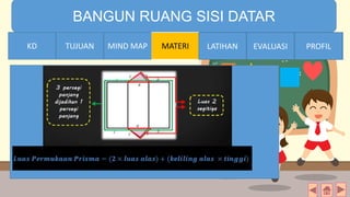 TIME LIMIT:
1 minute
BANGUN RUANG SISI DATAR
KD TUJUAN MIND MAP MATERI LATIHAN EVALUASI PROFILMIND MAPTUJUANKD LATIHAN EVALUASI PROFIL
 
