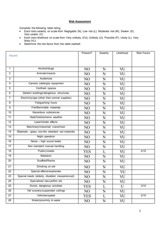 Lesser's Risk Form Risk Assessment Form | DOCX