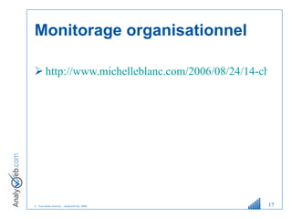 Monitorage organisationnel http://www.michelleblanc.com/2006/08/24/14-choses-monitorer-en-ligne/#more-491 