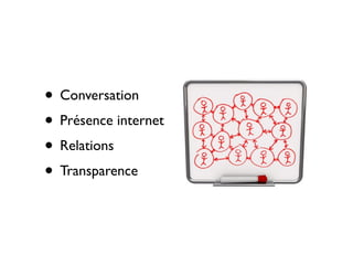 • Conversation
• Présence internet
• Relations
• Transparence
 