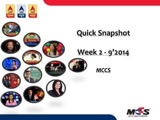 Quick Snapshot
Week 2 - 9’2014
MCCS
 