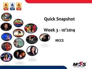 Quick Snapshot
Week 3 - 10’2014
MCCS
 