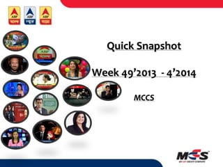 Quick Snapshot
Week 49’2013 - 4’2014
MCCS

 
