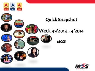 Quick Snapshot
Week 49’2013 - 4’2014
MCCS
 
