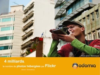 Crédit photo : Mediatejack



 4 milliards,
le nombre de photos     hébergées par Flickr
               (Source : Econsultancy)
 