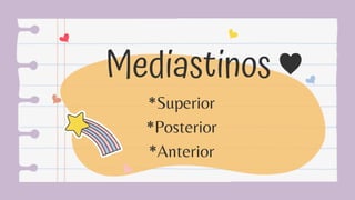 Mediastinos ♥
*Superior
*Posterior
*Anterior
 