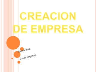 CREACION DE EMPRESA Pasos para Crear empresa 