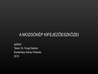 A MOZGÓKÉP KIFEJEZŐESZKÖZEI

pp9ukh
Tanár: Dr. Forgó Sándor
Eszterházy Károly Főiskola
2012.
 