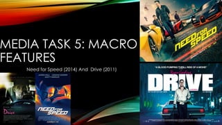 MEDIA TASK 5: MACRO 
FEATURES 
Need for Speed (2014) And Drive (2011) 
 