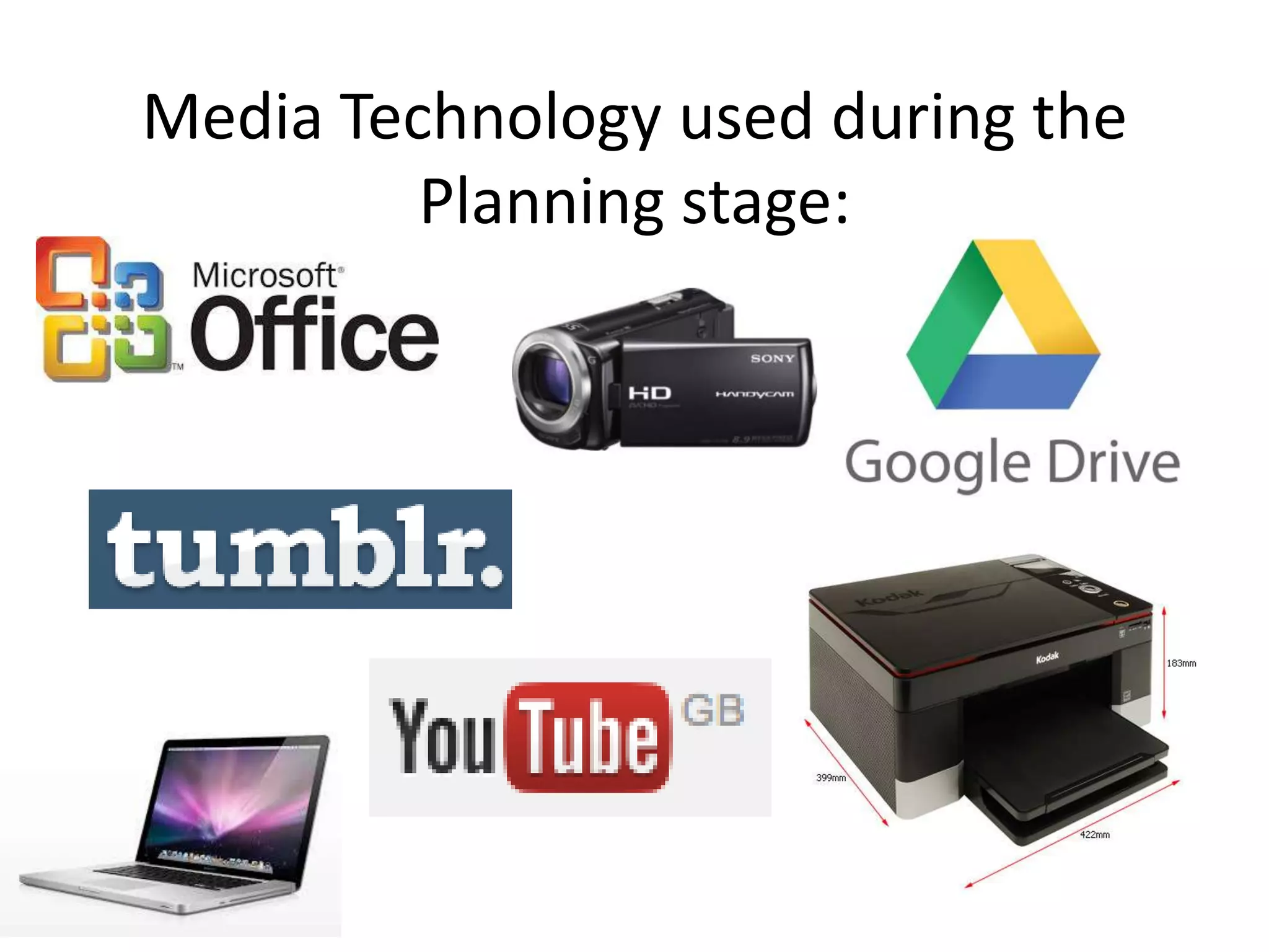Media Technology used during the
Planning stage:
 