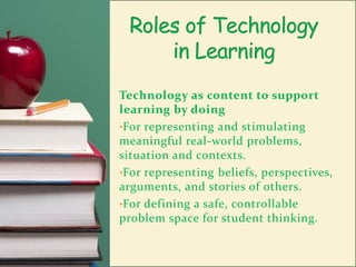 Otherwise improve their qualityTypes of Technology2. Information TechnologyProvides access to knowledge and resources on a wide web component is the most prominent example of information.3. Technology of TeachingRefers to instructional approaches that are very systematically designed and applied in very  precise ways.