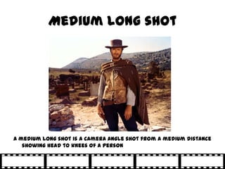 Medium long shot




A medium long shot is a camera angle shot from a medium distance
   showing head to knees of a person
 