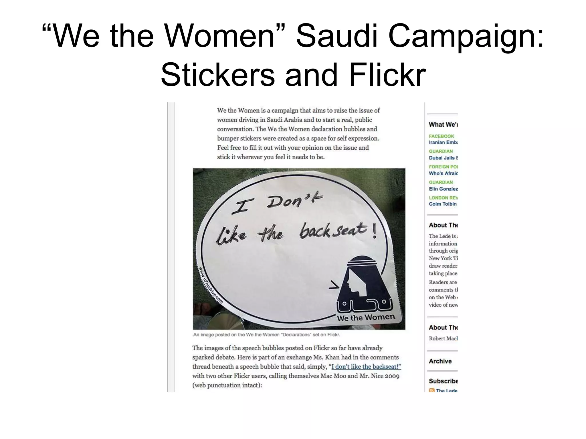 “We the Women” Saudi Campaign: Stickers and Flickr