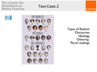 Text-Case 2
Types of Realism
Discourses
Ideology
Othering
Plural readings
 