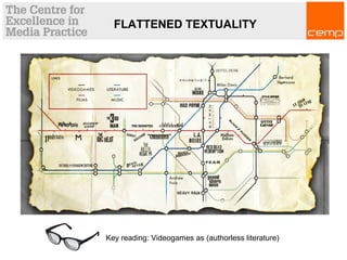 FLATTENED TEXTUALITY
Key reading: Videogames as (authorless literature)
 