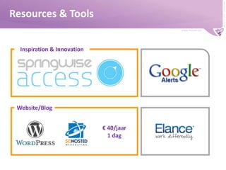 Buzzer © 2009 - confidential

Resources & Tools
www.buzzer.biz

Inspiration & Innovation

Website/Blog
€ 40/jaar
1 dag

 