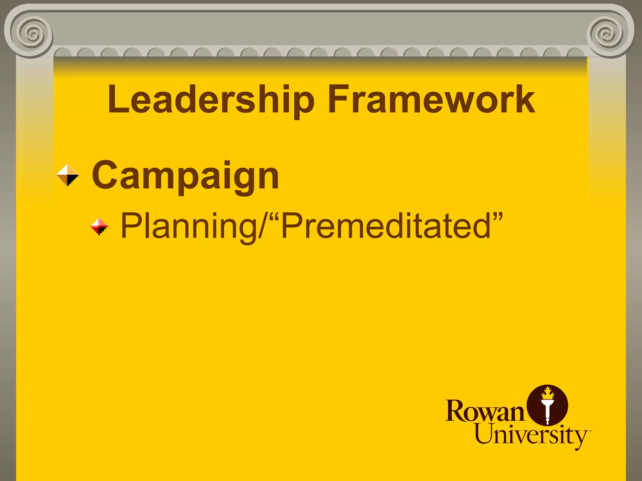 Leadership Framework
Campaign
 Planning/“Premeditated”
 
