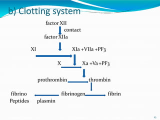 Fibrinolytic System: to remove the clot after the
vasculature is repaired, as well as to degrade
clots that form in the bl...