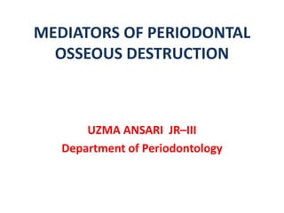 MEDIATORS OF PERIODONTAL
OSSEOUS DESTRUCTION
UZMA ANSARI JR–III
Department of Periodontology
 