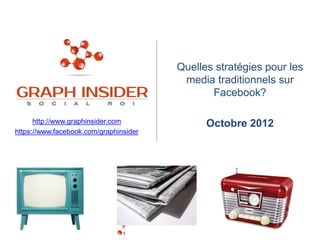 Quelles stratégies pour les
                                         media traditionnels sur
                                               Facebook?

      http://www.graphinsider.com             Octobre 2012
https://www.facebook.com/graphinsider
 