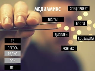 МЕДИАМИКС
DIGITAL
ДИСПЛЕЙ
КОНТЕКСТ
СПЕЦ ПРОЕКТ
СОЦ МЕДИА
БЛОГИ
ТВ
ПРЕССА
РАДИО
ООН
BTL
 