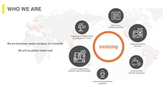 Copyright ⓒ 2017. MediaZamong Inc. All rights Reserved.
4
WHO WE ARE
We are business media company for Contents 
We will be global media hub!
 