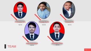 P a g e 2
192110
Debasish DeyKrishnandu Saha
192108
Chandan Kumar
TEAM
192119
Sobhagya ThapaAnkit Kumar Singh
192104 192133
 