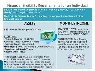 Financial Eligibility Requirements for an Individual