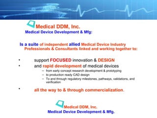 [object Object],[object Object],[object Object],[object Object],[object Object],[object Object],[object Object],Medical DDM, Inc.   Medical Device Development & Mfg. Medical DDM, Inc.   Medical Device Development & Mfg: 