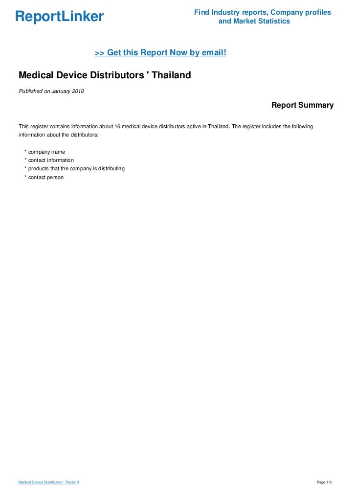 Medical Device Distributors ' Thailand