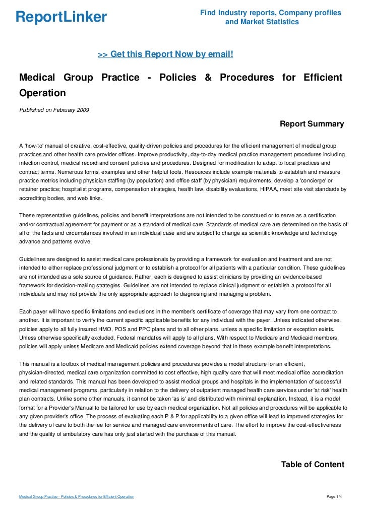 Medical Group Practice Policies & Procedures for Efficient Operation
