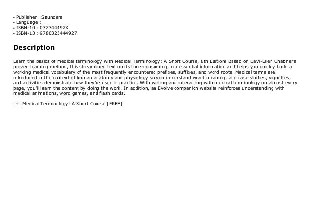 Medical Terminology: A Short Course FREE