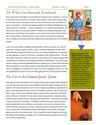 Medical  Whistleblower  Canary  Notes  Newsletter 37  Witness  Intimidation  Nov. 2008  Vol. 3  Issue 11 Slide 3