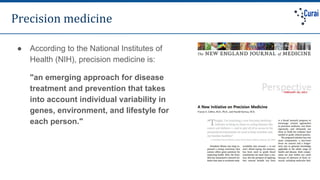 Precision medicine
● According to the National Institutes of
Health (NIH), precision medicine is:
"an emerging approach fo...