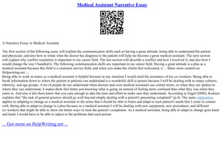 Medical Assistant Narrative Essay | PPT