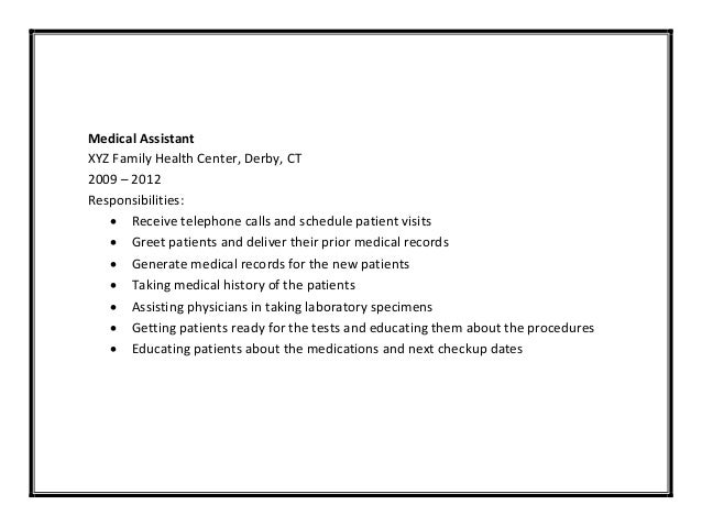 duties of a medical assistant for a resumes