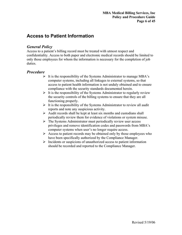 Medical billing policy procedure guide