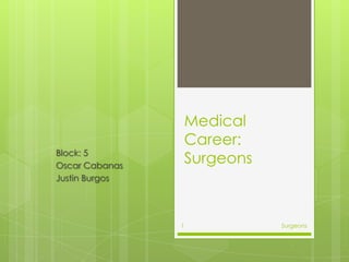 Medical
Career:
SurgeonsBlock: 5
Oscar Cabanas
Justin Burgos
Surgeons1
 