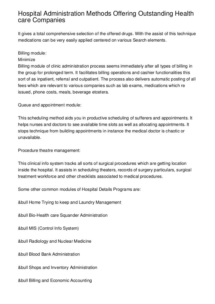 Hospital Administration Methods Offering Outstanding Health Care Companies